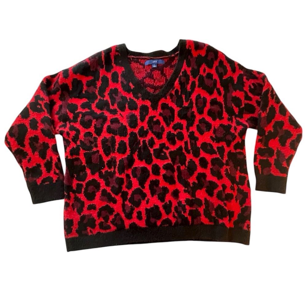 Apt. 9 Red and Black Leopard Print Sweater Sz L